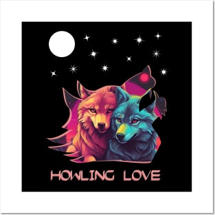 HOWLING LOVE MOON STARS WOLVES WOLF SILHOUETTE Posters and Art